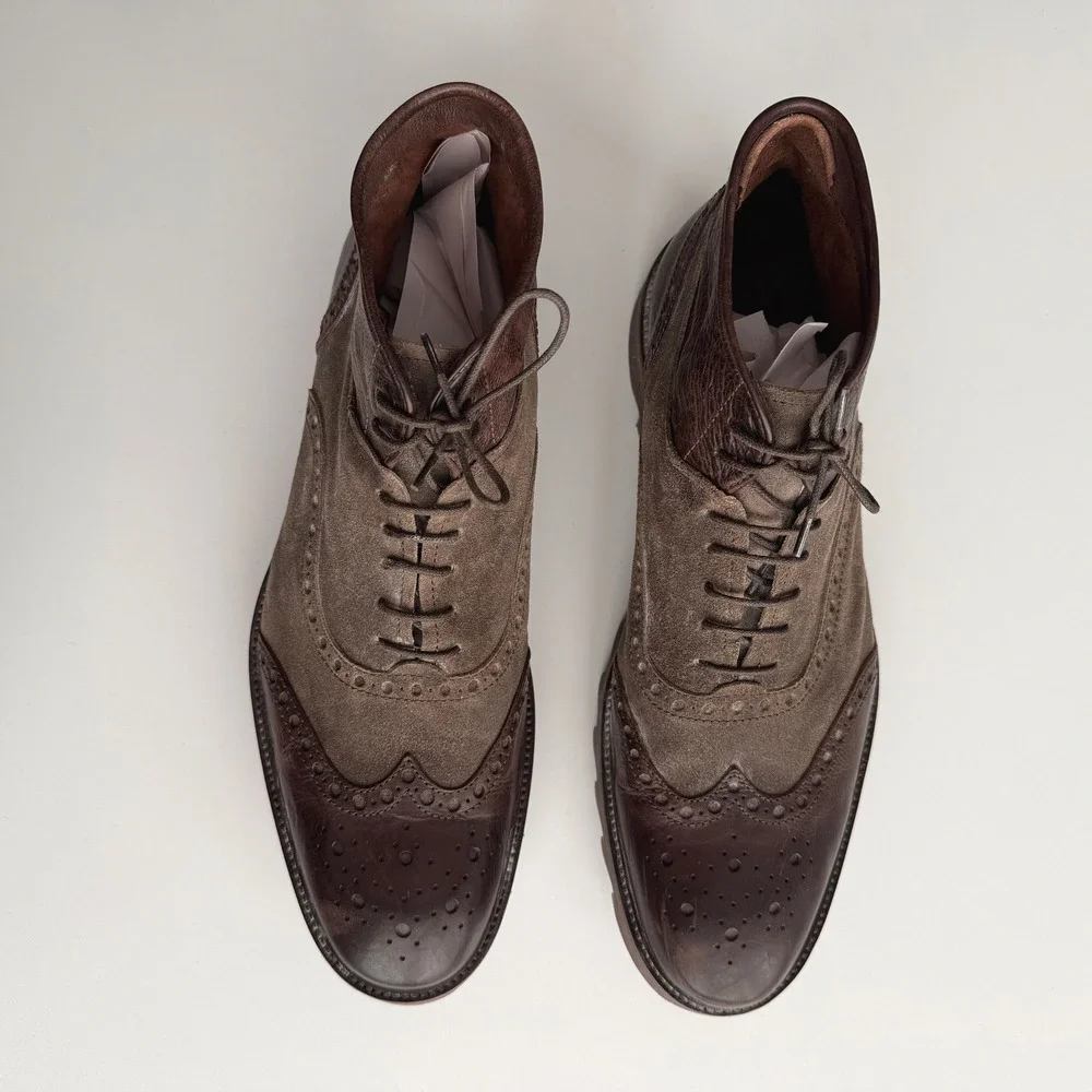 Donald J Pliner Made in Italy Stu Perforated Brown Wingtip Ankle Boot‎ sz 12